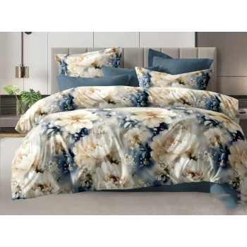 Pościel160x200 w eleganckie kwiaty z prześcieradłem – komplet premium 4cz PK834